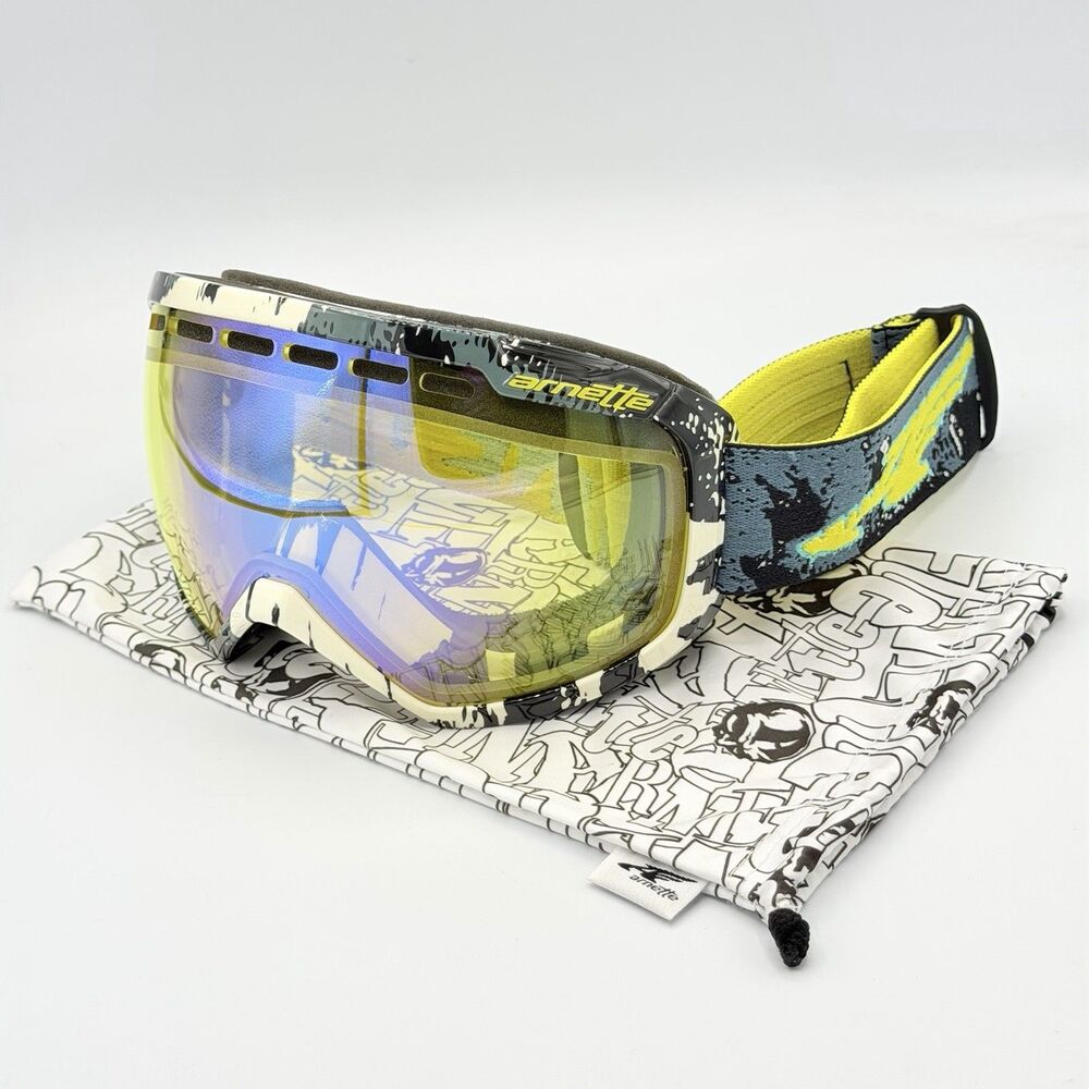 Arnette Gray/Black Splatter Lemon Chrome Lens Ski Snowboard Goggles New w/ Bag